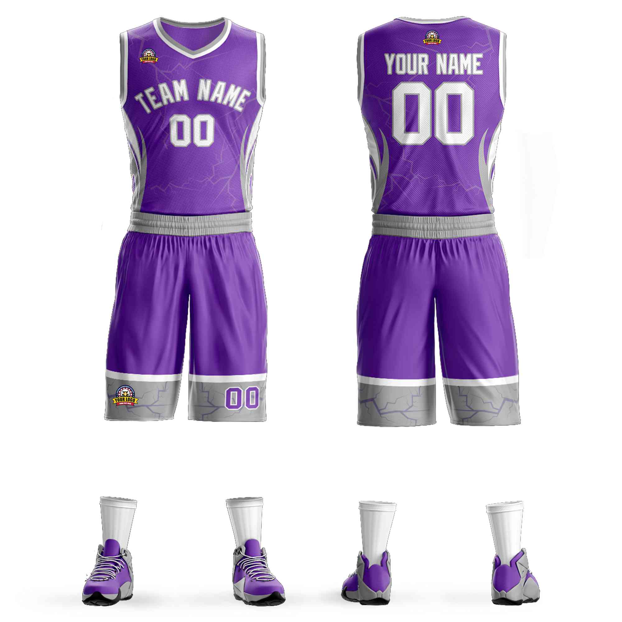 Custom Purple White-Gray Graffiti Pattern Sets Lightning Basketball Jersey