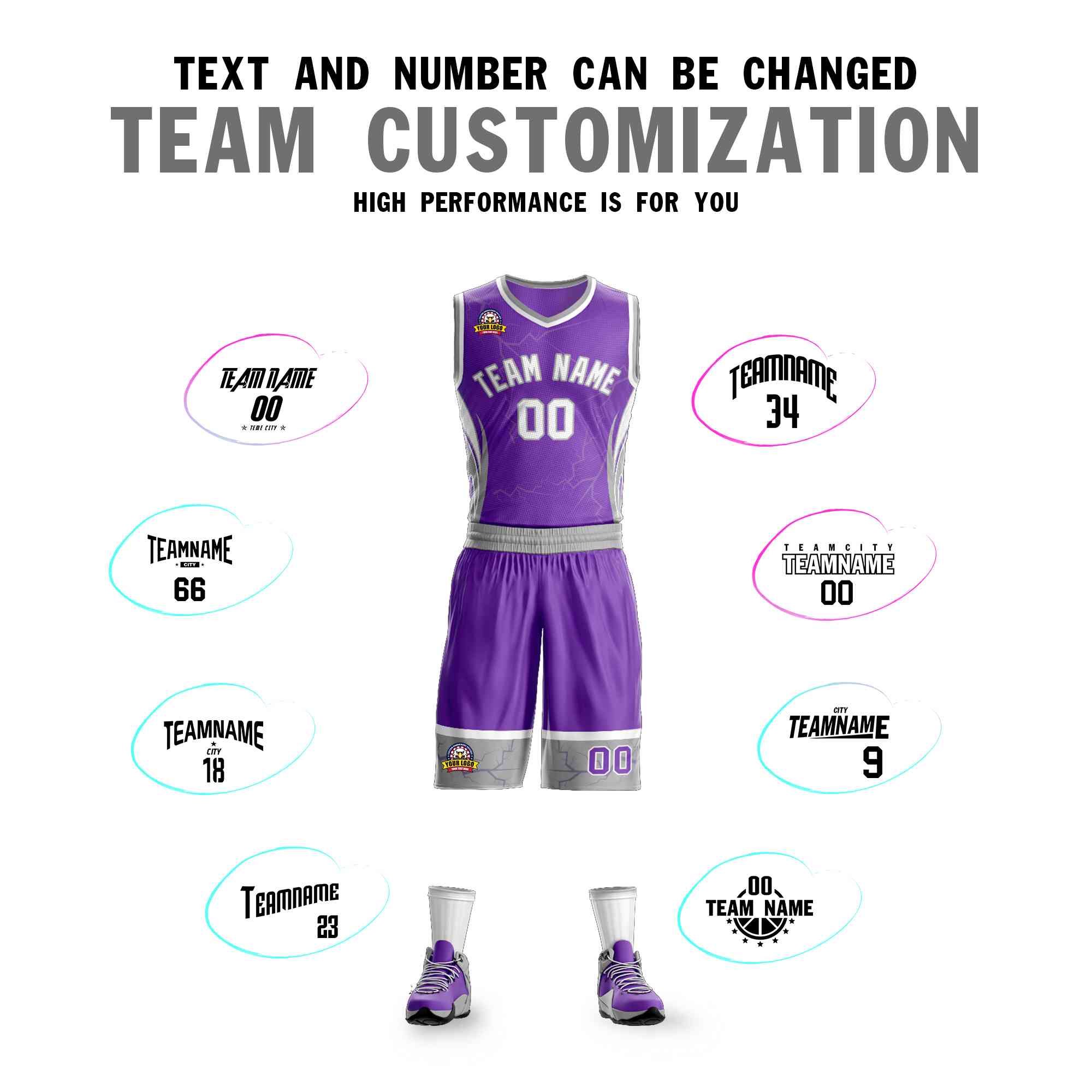 Custom Purple White-Gray Graffiti Pattern Sets Lightning Basketball Jersey