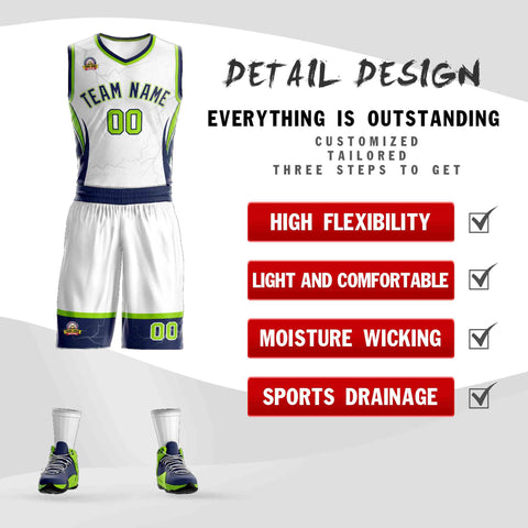 Custom White Navy-White Graffiti Pattern Sets Lightning Basketball Jersey
