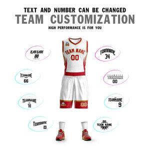 Custom White Red-Old Gold Graffiti Pattern Sets Lightning Basketball Jersey