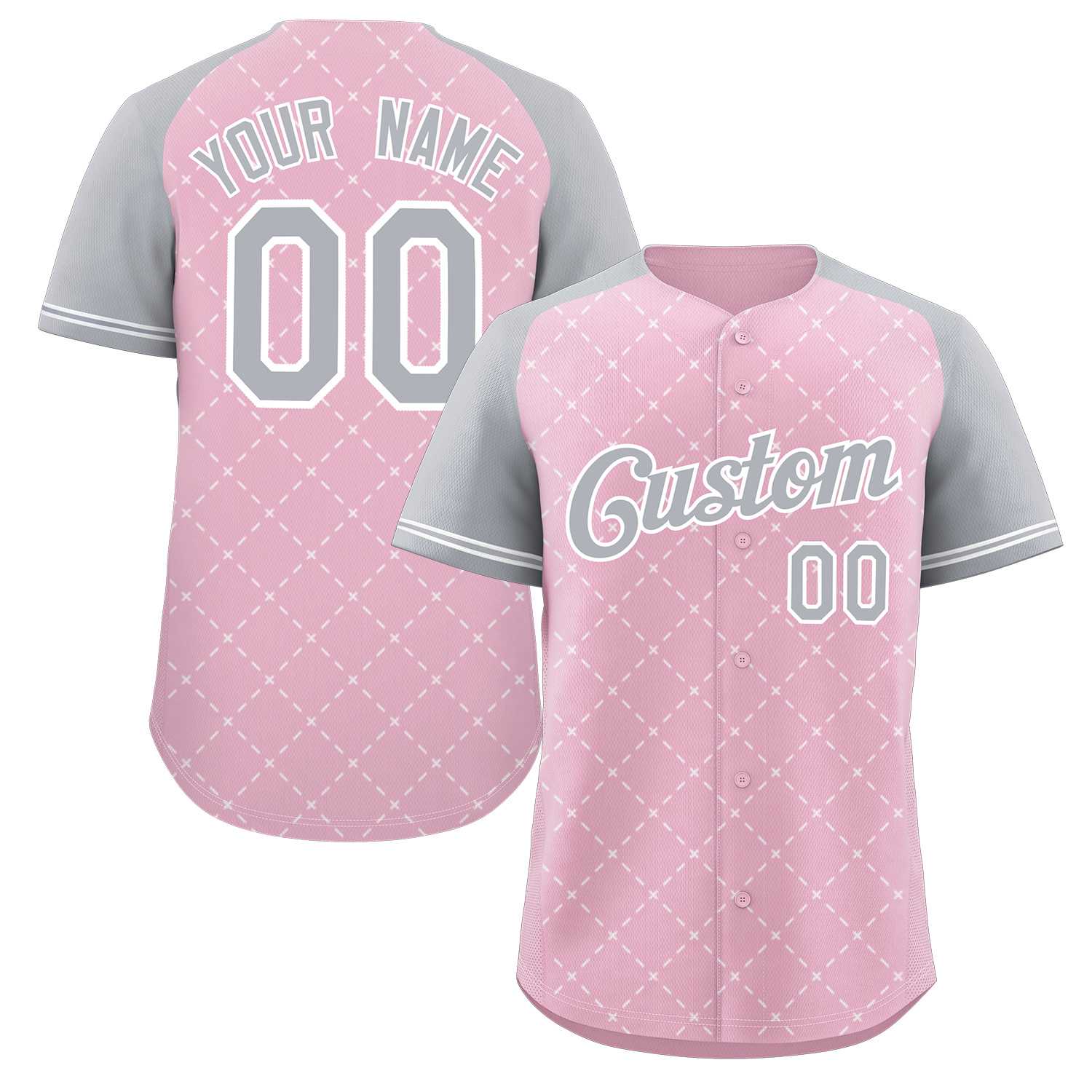 Maillot de baseball authentique à losange rose gris-blanc personnalisé