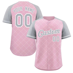 Custom Pink Gray-White Rhombus Authentic Baseball Jersey