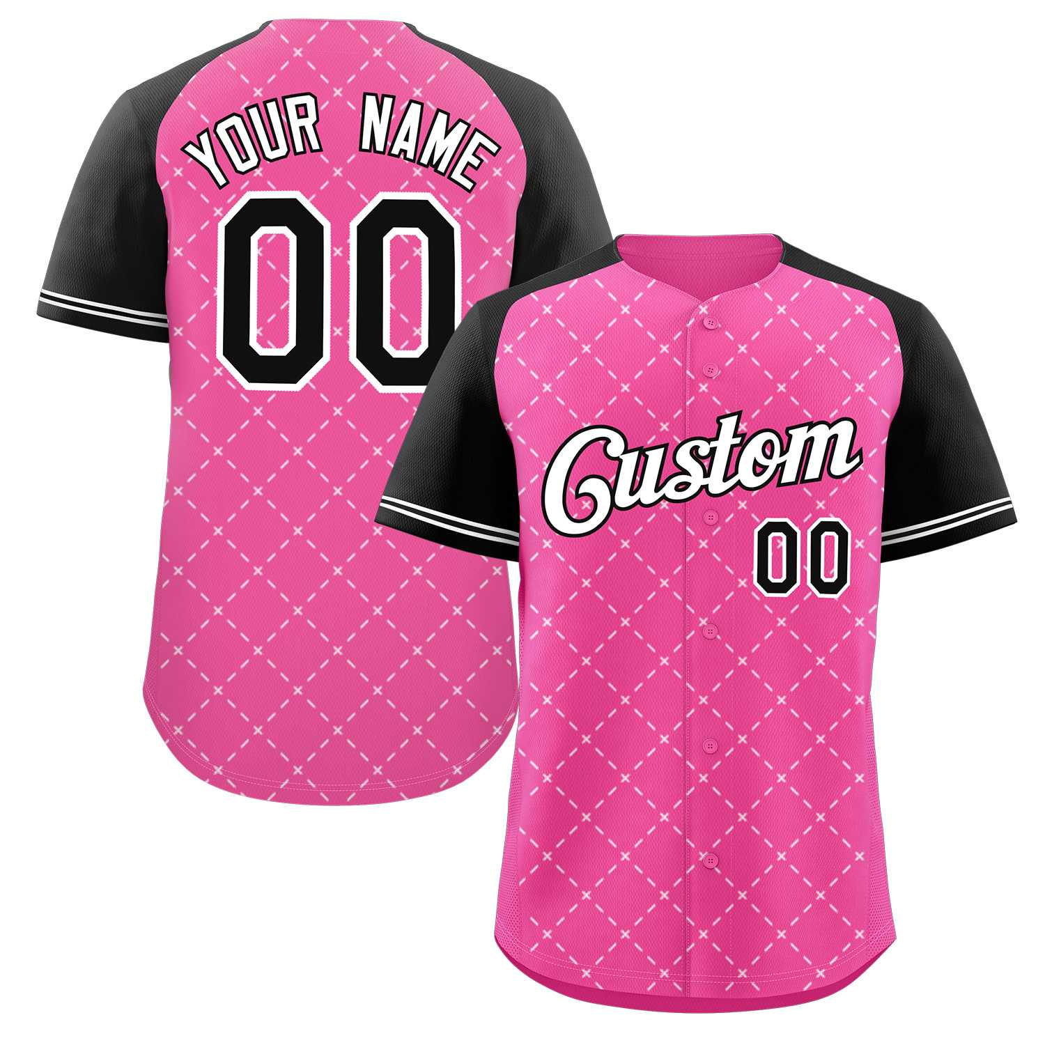 Maillot de baseball authentique à losange rose blanc-noir personnalisé