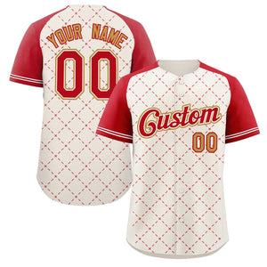 Maillot de baseball personnalisé en forme de losange, crème, rouge, blanc, vieux or, authentique