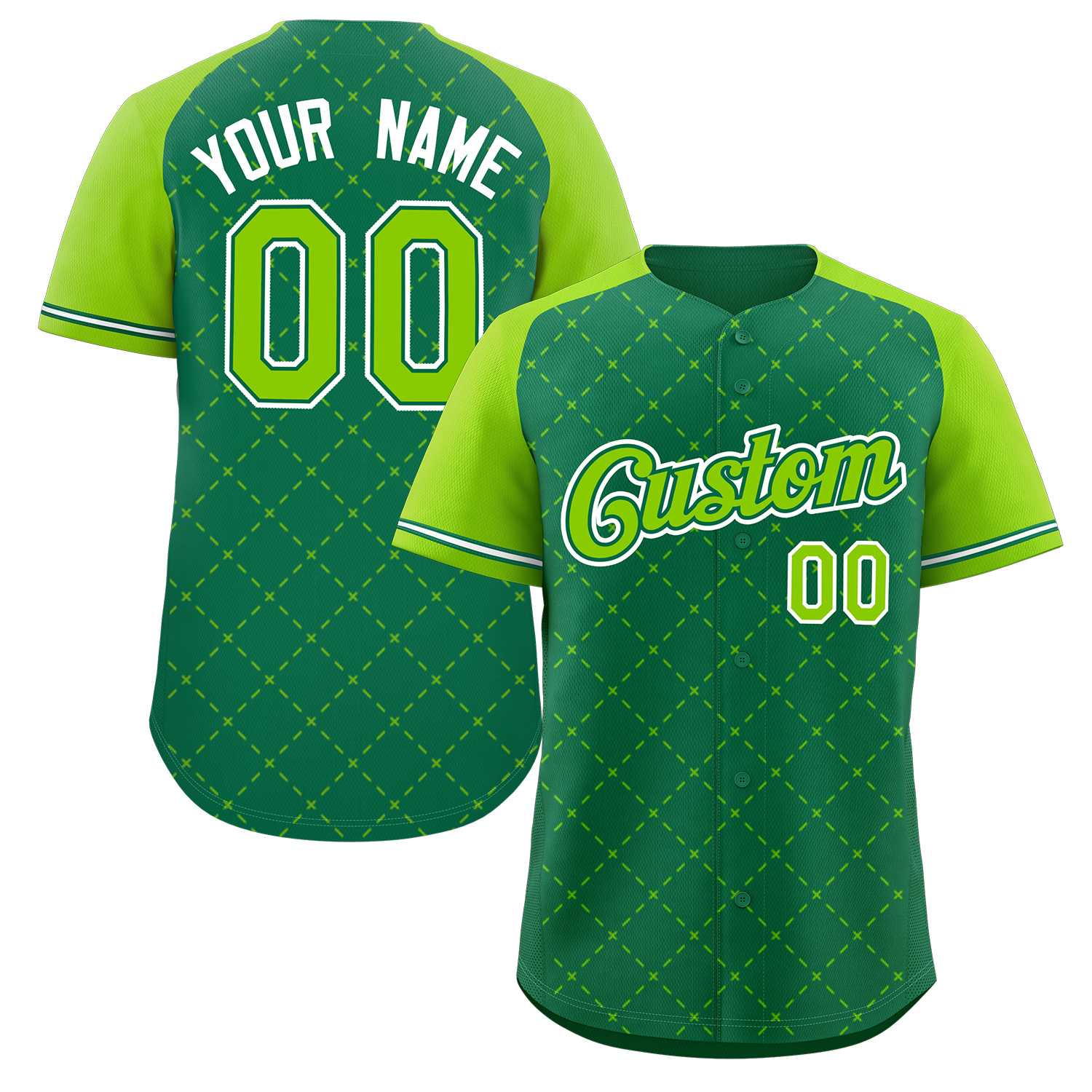 Maillot de baseball personnalisé Kelly vert néon vert Kelly vert-blanc losange authentique