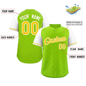 Maillot de baseball authentique personnalisé vert fluo jaune-blanc losange