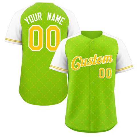 Custom Neon Green Yellow-White Rhombus Authentic Baseball Jersey