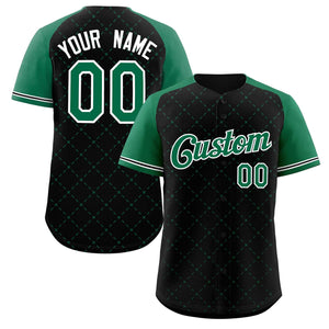 Maillot de baseball authentique noir Kelly vert-blanc losange personnalisé