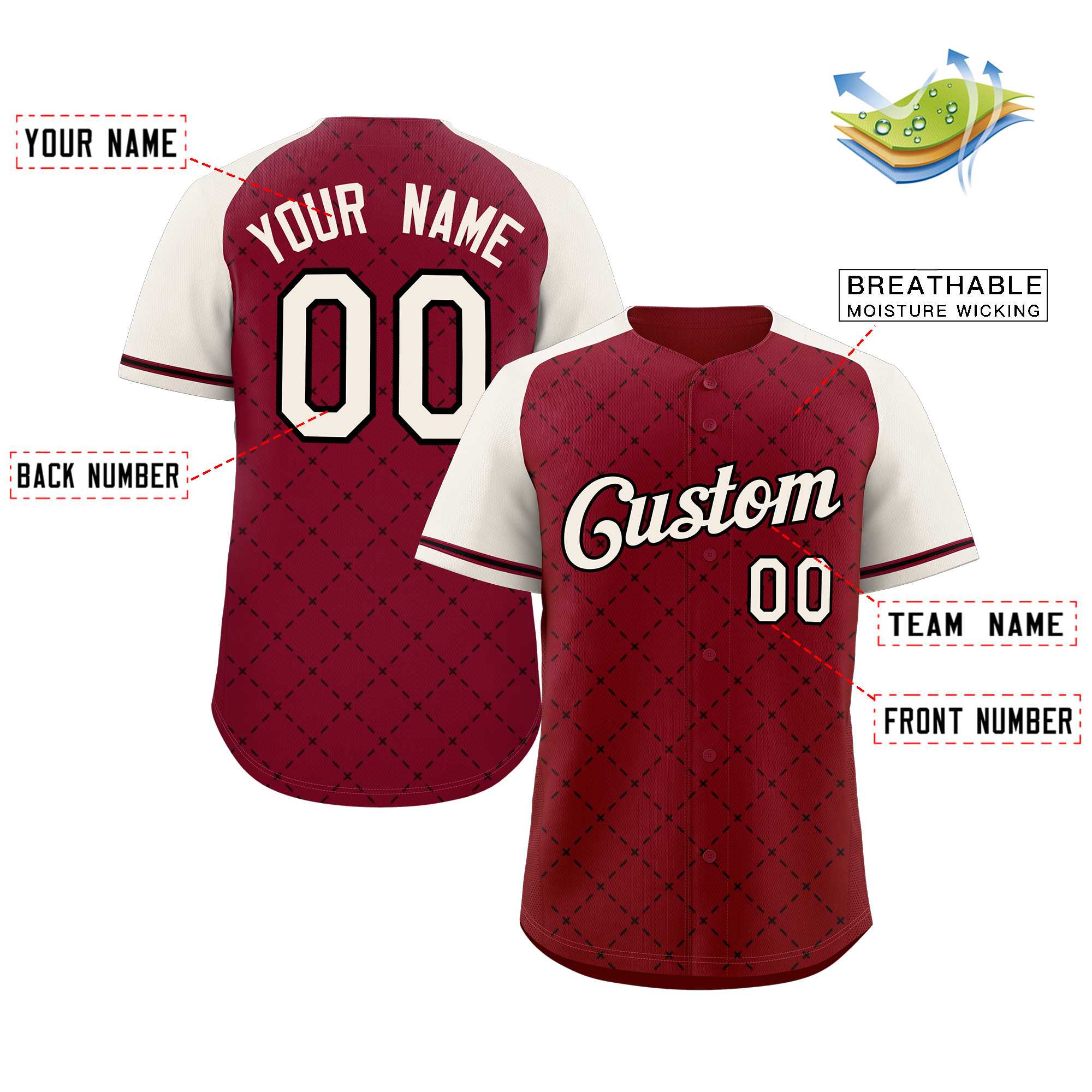 Custom Crimson Khaki-Black Rhombus Authentic Baseball Jersey