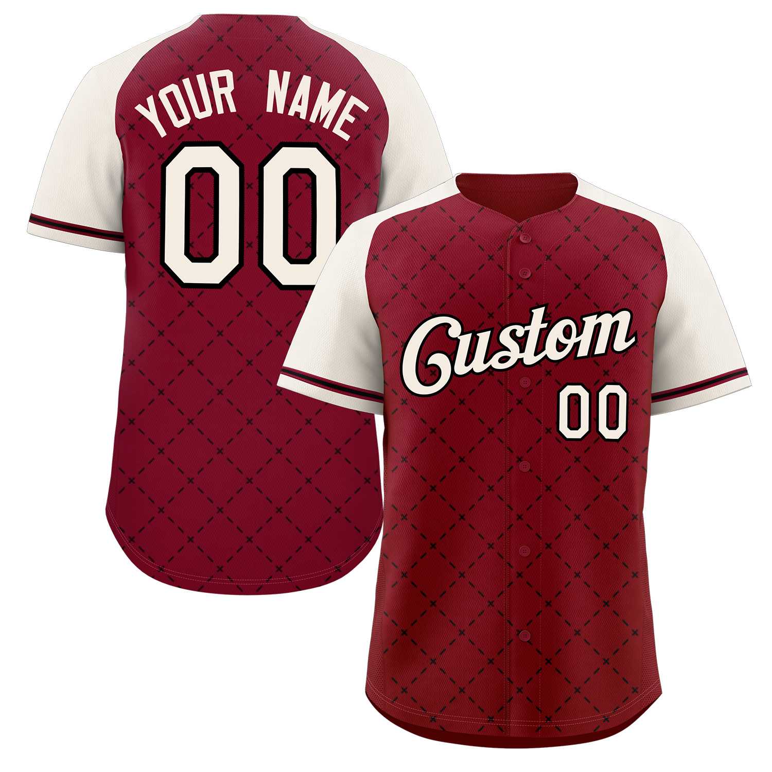 Custom Crimson Khaki-Black Rhombus Authentic Baseball Jersey