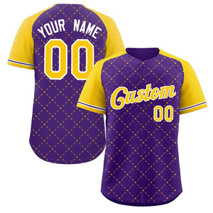 Maillot de baseball authentique personnalisé violet or-blanc losange