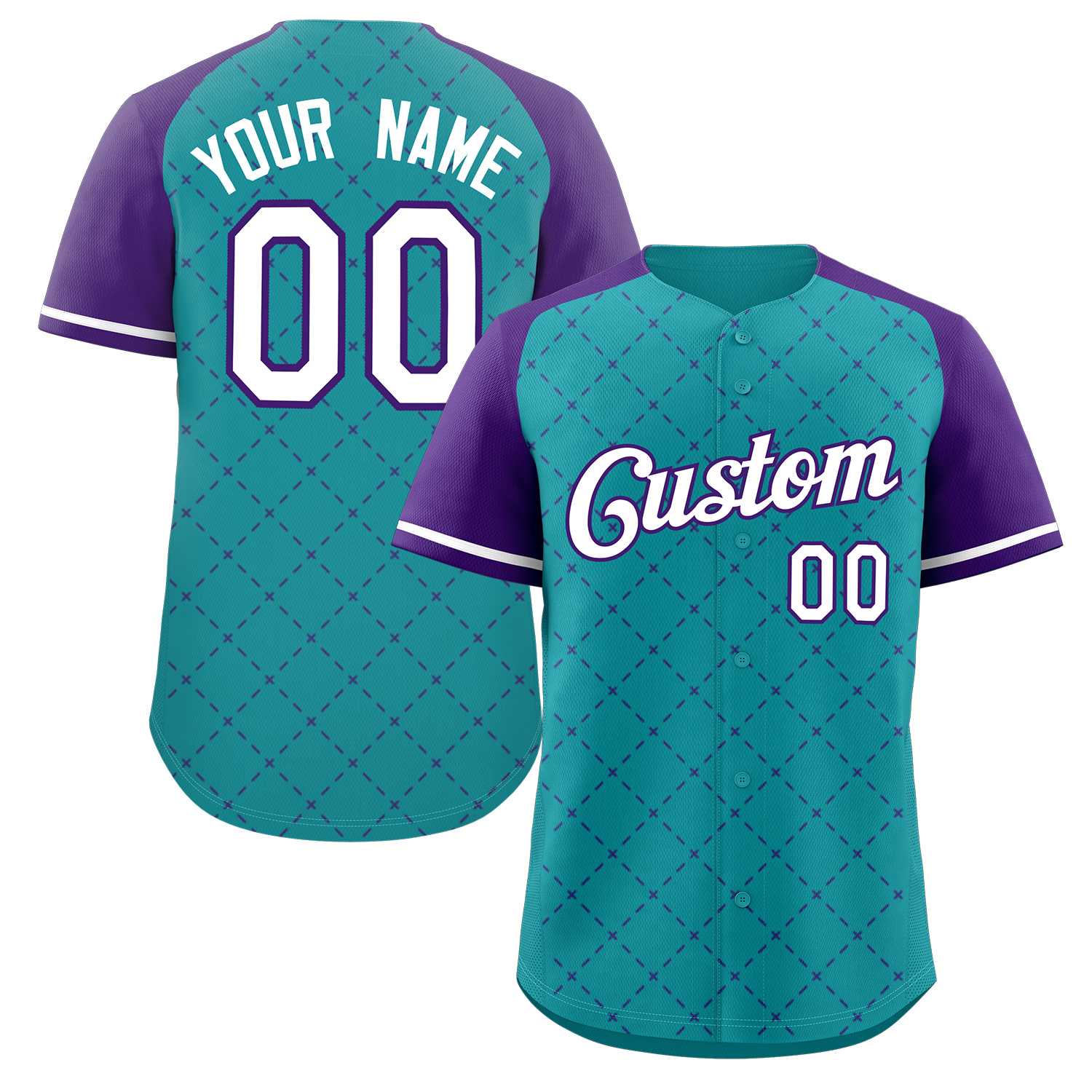 Maillot de baseball authentique losange blanc-violet personnalisé sarcelle