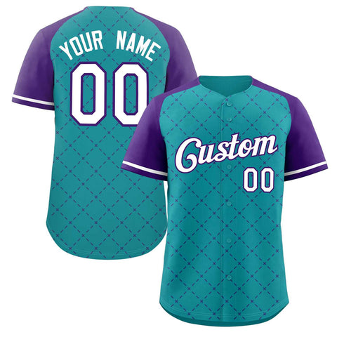 Custom Teal White-Purple Rhombus Authentic Baseball Jersey