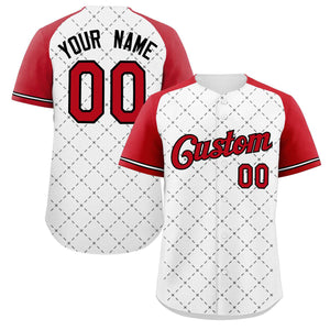 Maillot de baseball authentique à losange blanc rouge-noir personnalisé