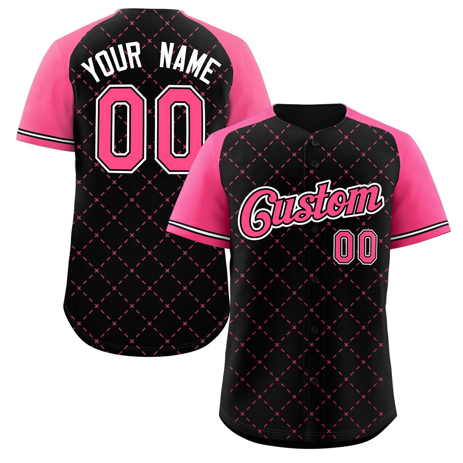 Custom Black Pink Black-White Rhombus Authentic Baseball Jersey