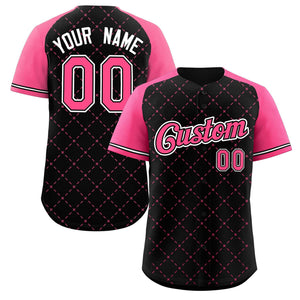 Maillot de baseball authentique personnalisé noir rose noir-blanc losange