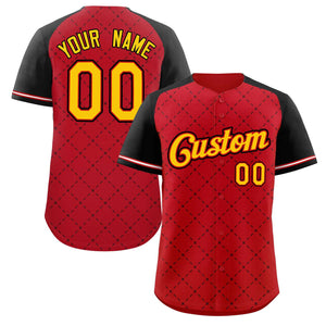 Maillot de baseball authentique personnalisé en forme de losange rouge et noir, or rouge et noir