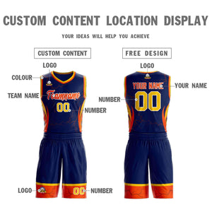 Custom Navy Orange-White Graffiti Pattern Sets Lightning Basketball Jersey