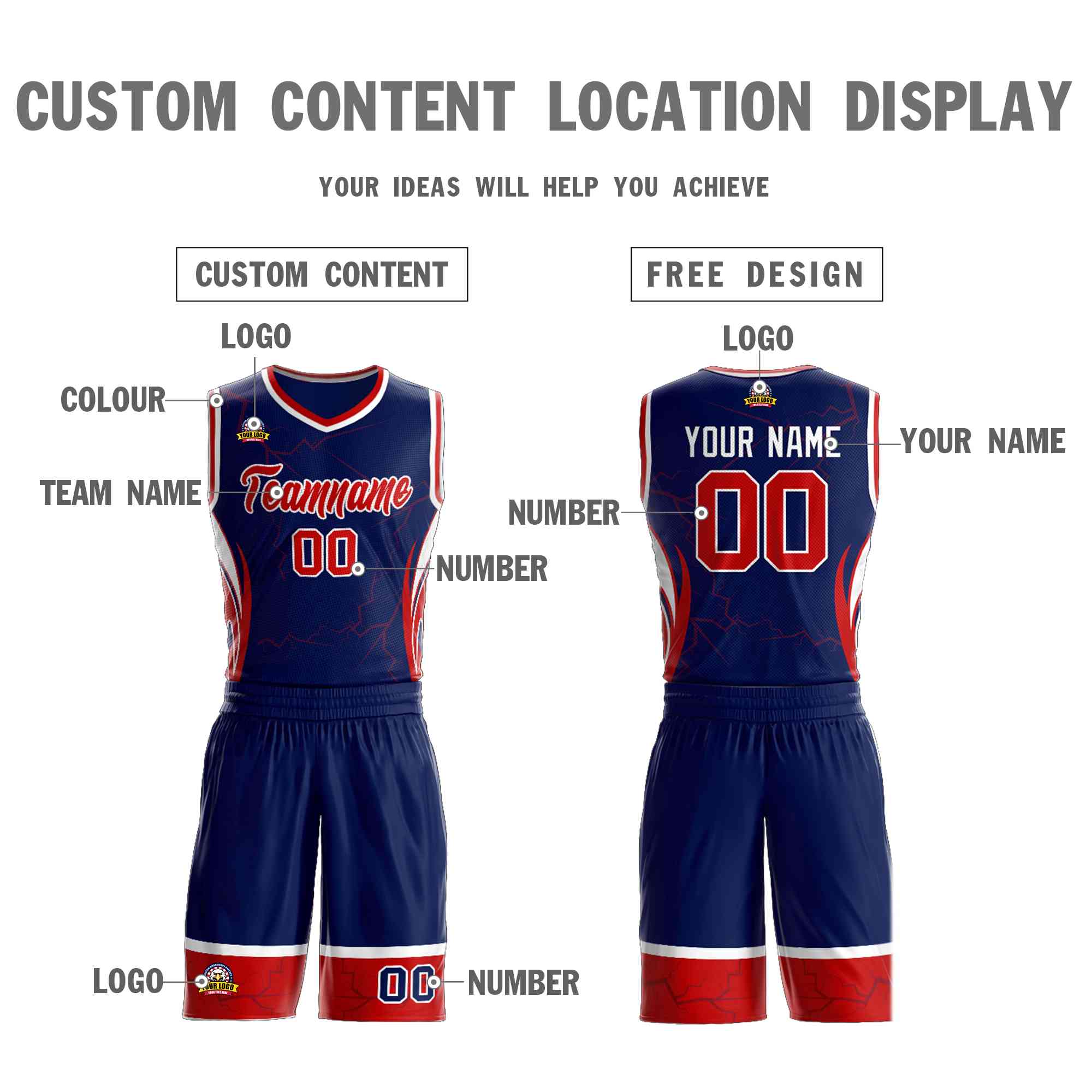 Custom Navy Red-White Graffiti Pattern Sets Lightning Basketball Jersey