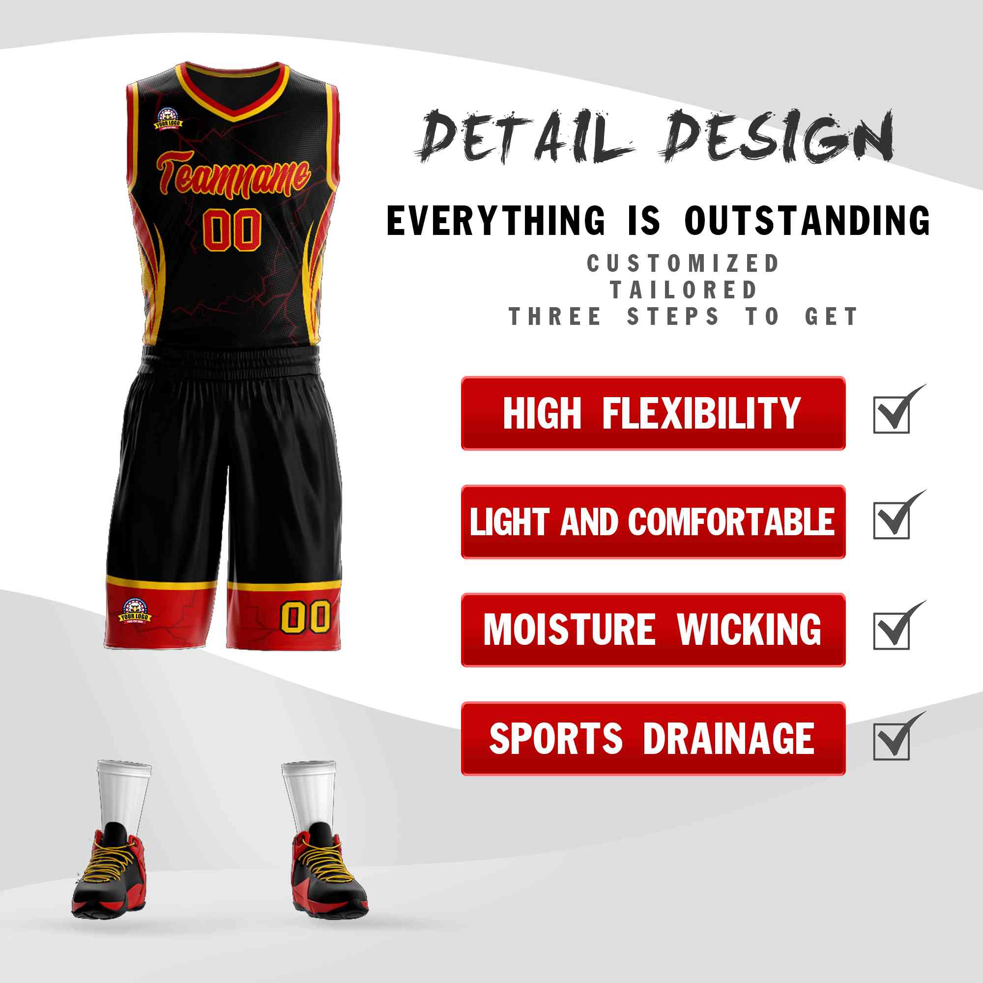 Custom Black Red-Gold Graffiti Pattern Sets Lightning Basketball Jersey