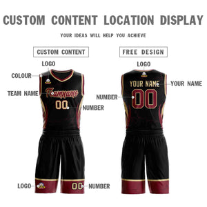 Custom Black Maroon-Khaki Graffiti Pattern Sets Lightning Basketball Jersey