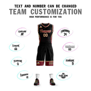 Custom Black Maroon-Khaki Graffiti Pattern Sets Lightning Basketball Jersey