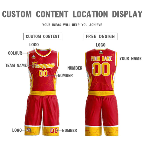 Custom Red Gold-White Graffiti Pattern Sets Lightning Basketball Jersey
