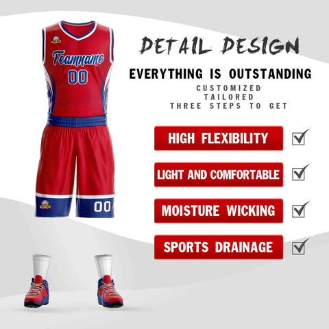 Custom Red Royal-White Graffiti Pattern Sets Lightning Basketball Jersey