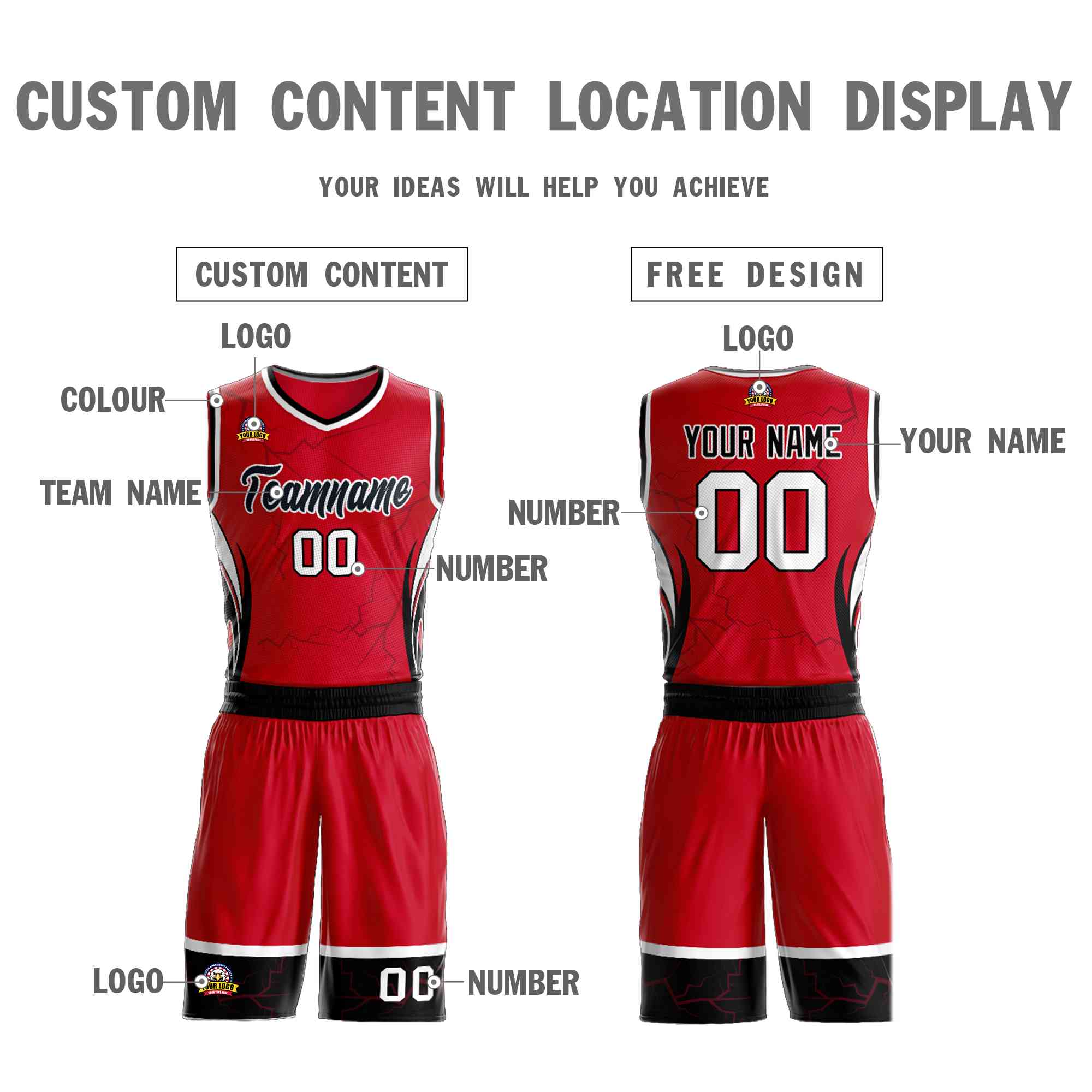 Custom Red Black-White Graffiti Pattern Sets Lightning Basketball Jersey