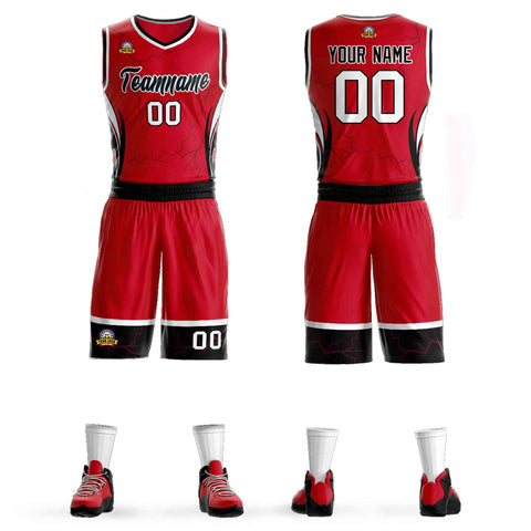 Custom Red Black-White Graffiti Pattern Sets Lightning Basketball Jersey