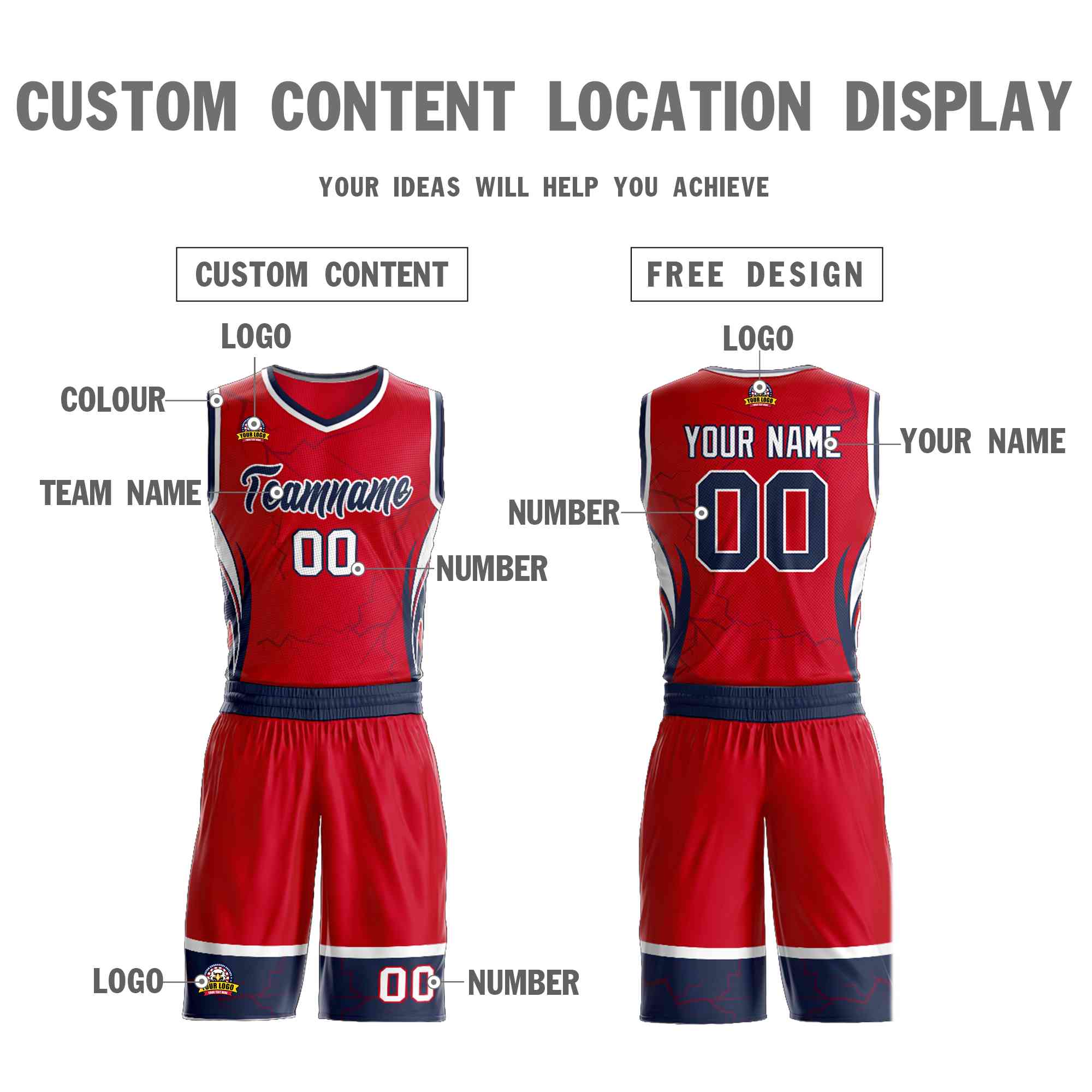 Custom Red Navy-White Graffiti Pattern Sets Lightning Basketball Jersey