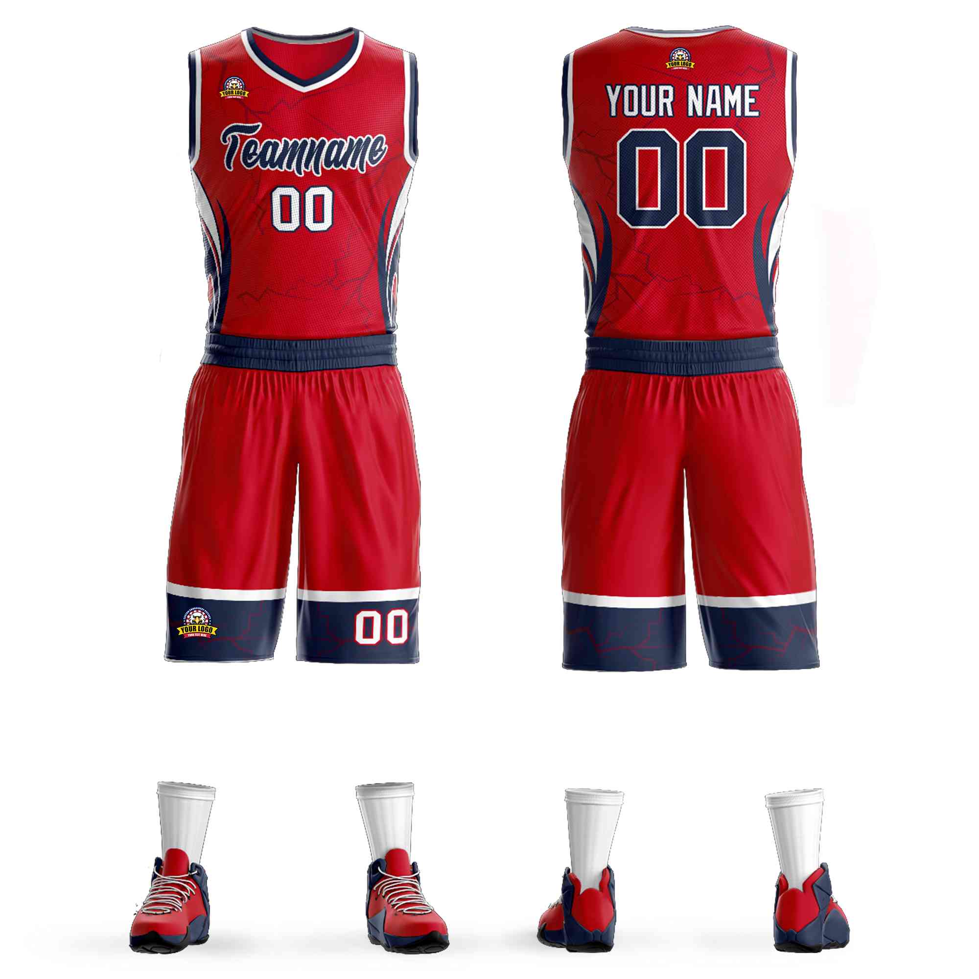 Custom Red Navy-White Graffiti Pattern Sets Lightning Basketball Jersey