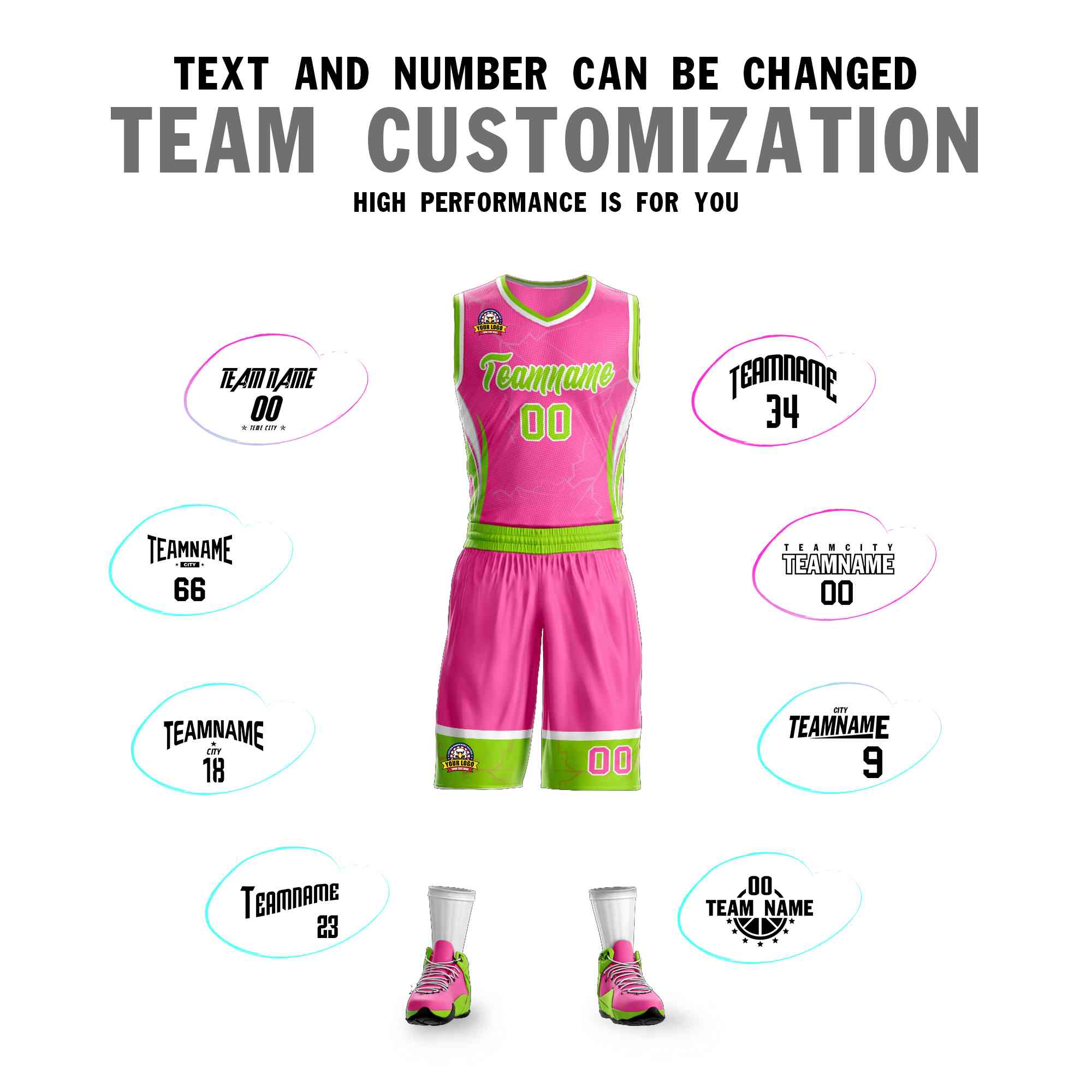 Custom Pink Neon Green-White Graffiti Pattern Sets Lightning Basketball Jersey