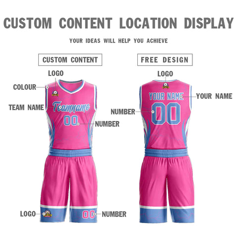 Custom Pink Powder Blue-White Graffiti Pattern Sets Lightning Basketball Jersey