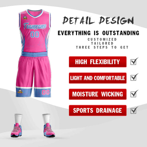 Custom Pink Powder Blue-White Graffiti Pattern Sets Lightning Basketball Jersey