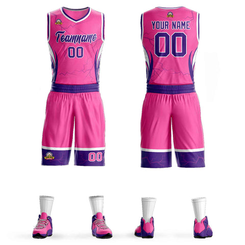 Custom Pink Purple-White Graffiti Pattern Sets Lightning Basketball Jersey