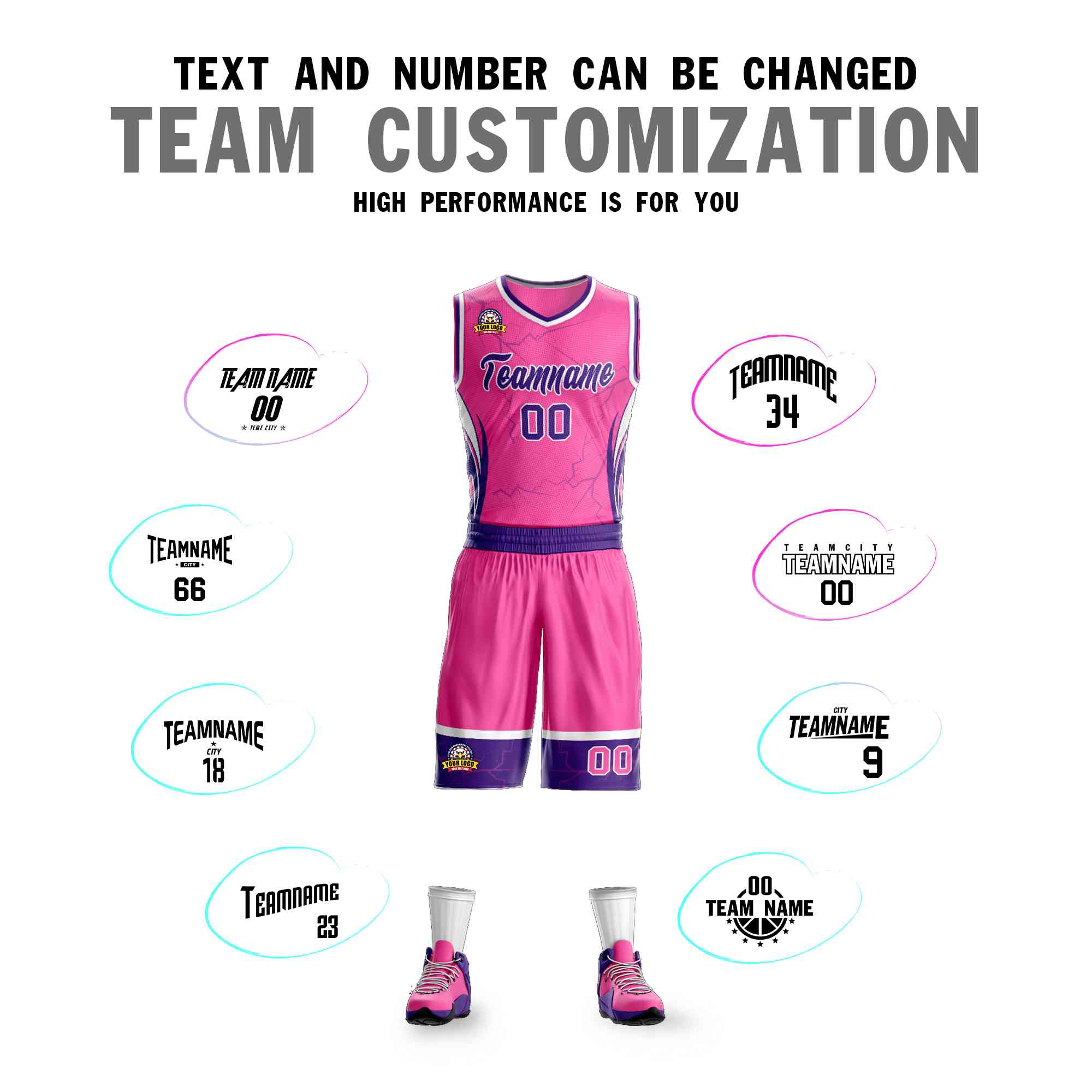 Custom Pink Purple-White Graffiti Pattern Sets Lightning Basketball Jersey