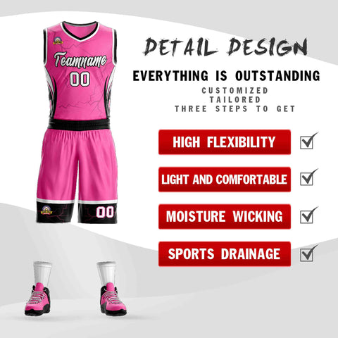 Custom Pink White-Black Graffiti Pattern Sets Lightning Basketball Jersey