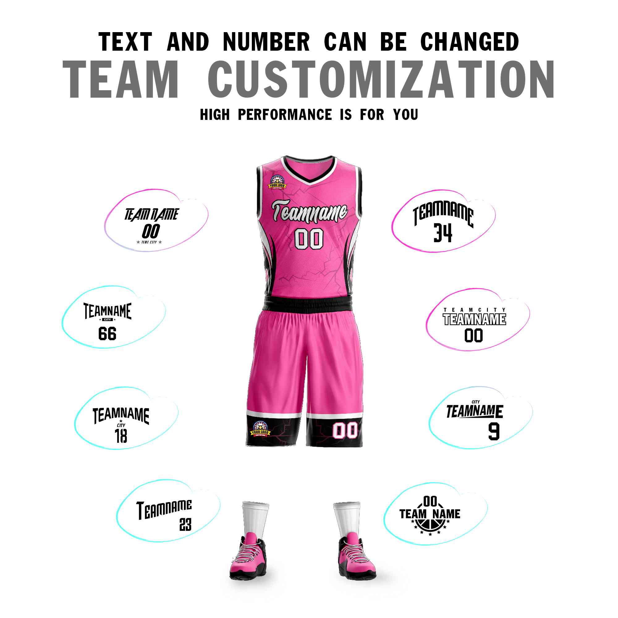 Custom Pink White-Black Graffiti Pattern Sets Lightning Basketball Jersey