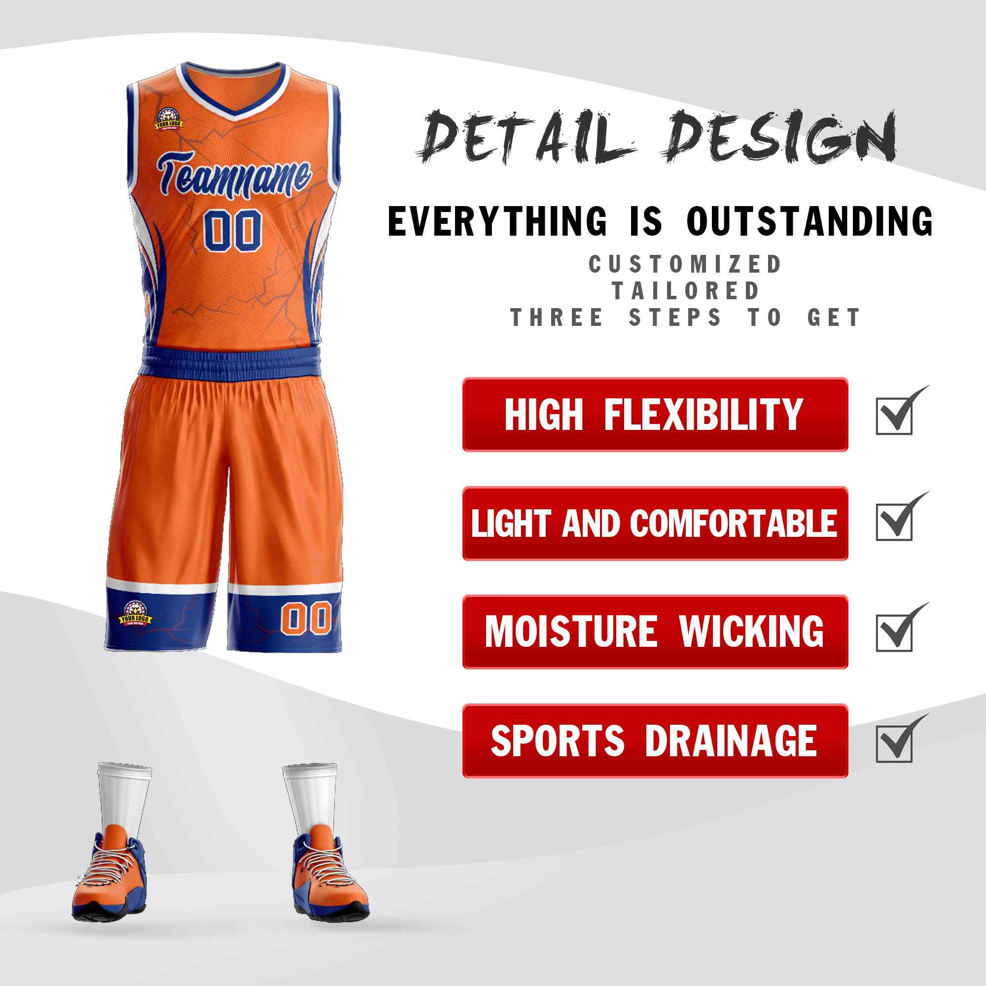 Le motif de graffiti personnalisé Orange Royal-White définit le maillot de basket-ball Lightning