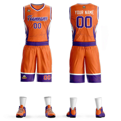Custom Orange Purple-White Graffiti Pattern Sets Lightning Basketball Jersey