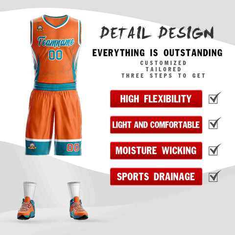 Custom Orange Teal-White Graffiti Pattern Sets Lightning Basketball Jersey