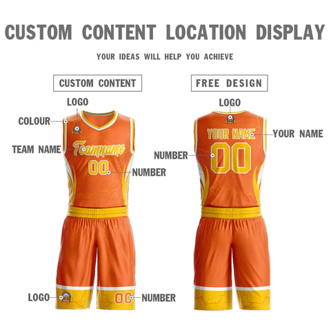 Custom Orange Gold-White Graffiti Pattern Sets Lightning Basketball Jersey