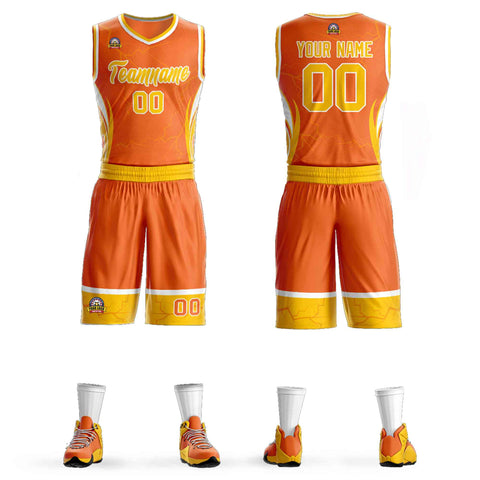 Custom Orange Gold-White Graffiti Pattern Sets Lightning Basketball Jersey