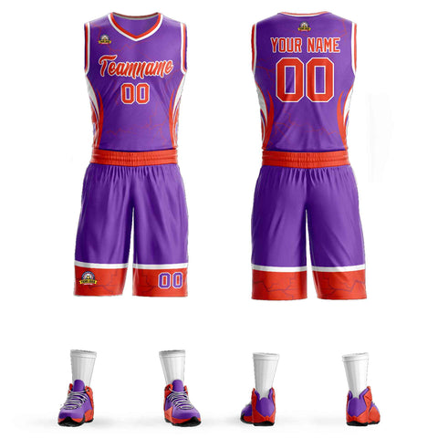 Custom Purple Orange-White Graffiti Pattern Sets Lightning Basketball Jersey