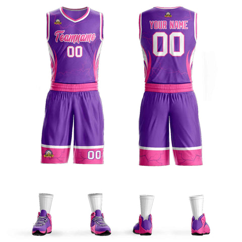 Custom Purple Pink-White Graffiti Pattern Sets Lightning Basketball Jersey