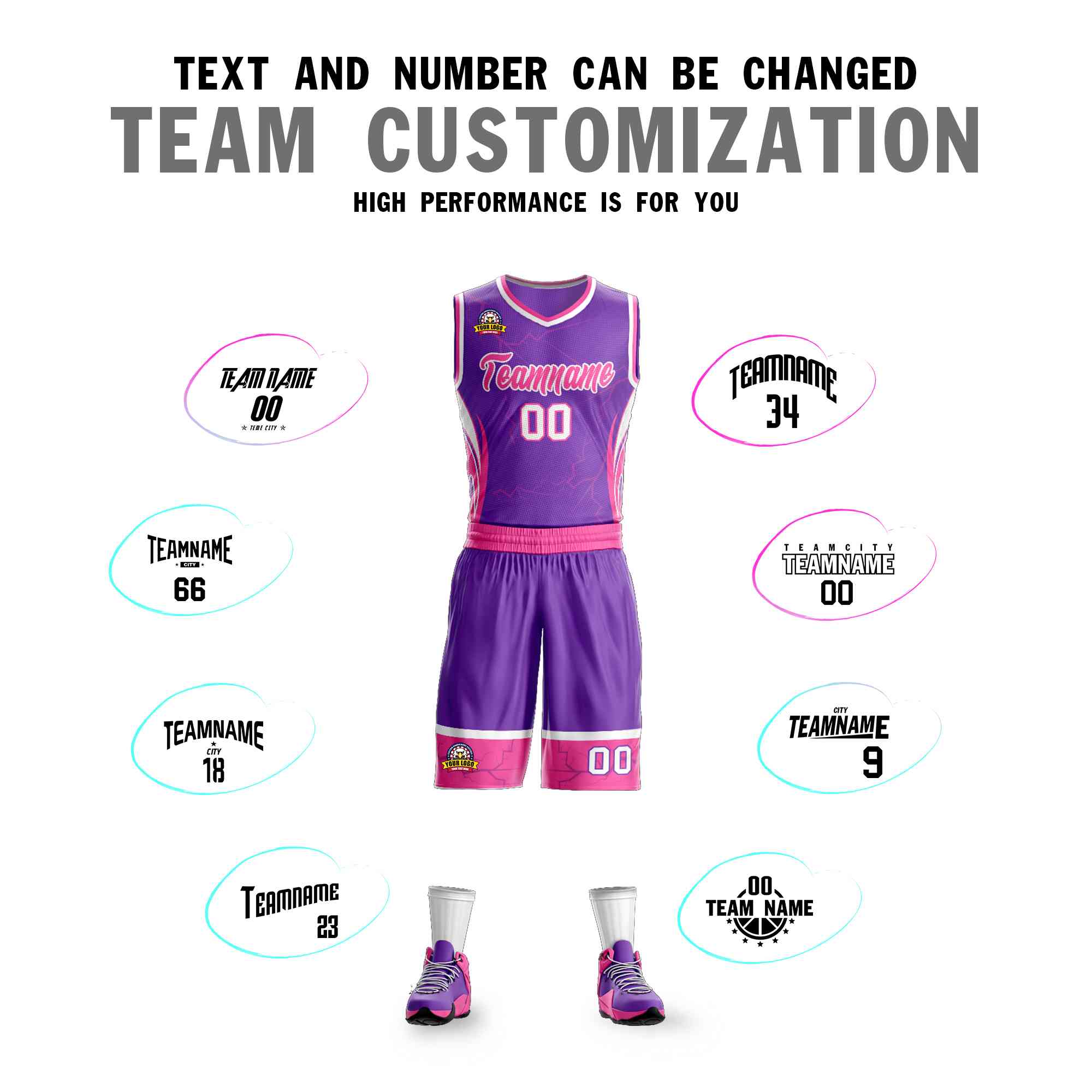 Custom Purple Pink-White Graffiti Pattern Sets Lightning Basketball Jersey