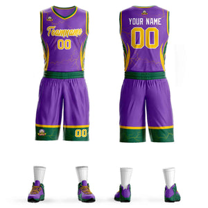 Custom Purple Green-White Graffiti Pattern Sets Lightning Basketball Jersey