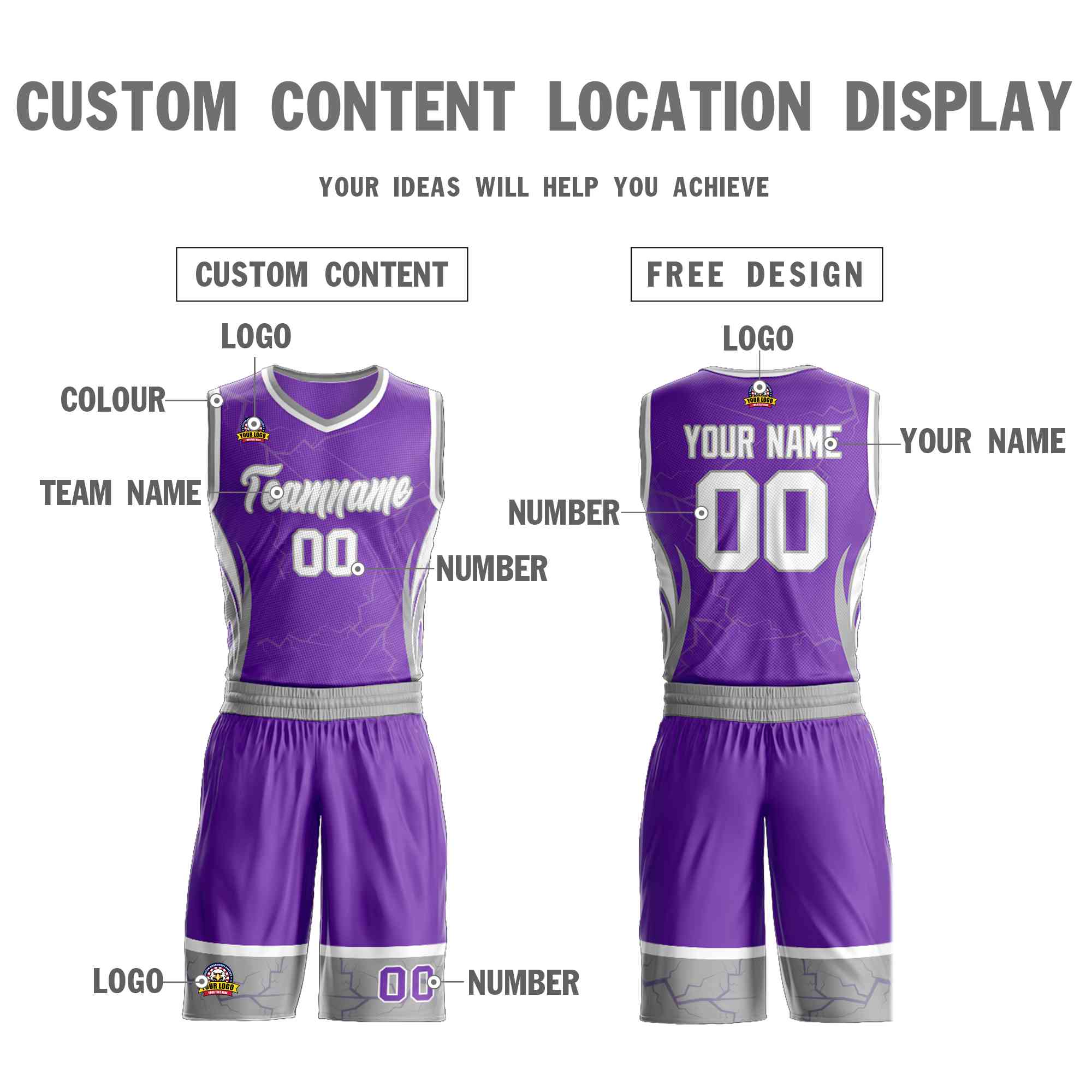 Le motif de graffiti personnalisé violet blanc-gris définit le maillot de basket-ball Lightning