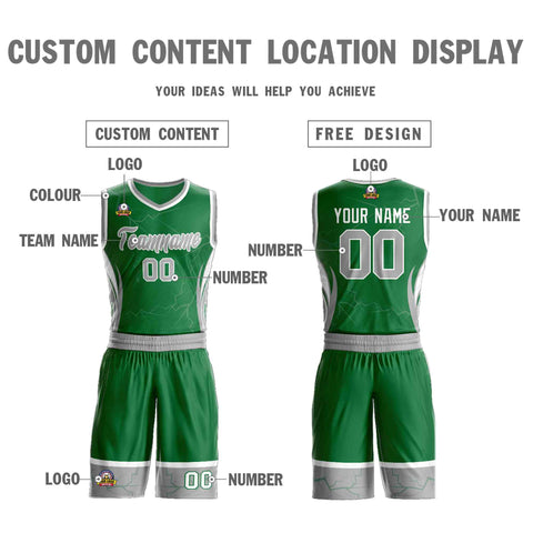 Custom Kelly Green Gray-White Graffiti Pattern Sets Lightning Basketball Jersey